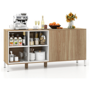 63 Inches Buffet Sideboard with 4 Compartments and Push-to-Open Cabinet-Natural