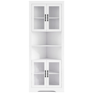 67 Inch Tall Corner Cabinet Triangular Buffet Cabinet with Tempered Glass Doors-White