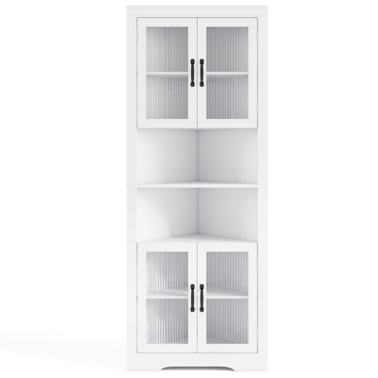 67 Inch Tall Corner Cabinet Triangular Buffet Cabinet with Tempered Glass Doors-White
