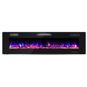 68 Inch Ultra-Thin Electric Fireplace Recessed Wall Mounted with Crystal Log Decoration