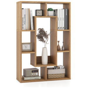 7-Cube Geometric Bookshelf Modern Decorative Open Bookcase-Natural