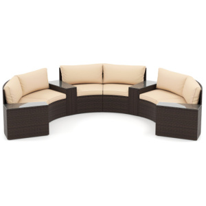 7 Pieces Patio Furniture Set PE Rattan Half-Moon Curved Sofas with Side Tables-Brown