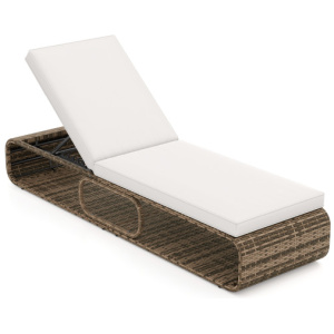 7-Position Adjustable PE Rattan Outdoor Chaise Lounge Chair-White