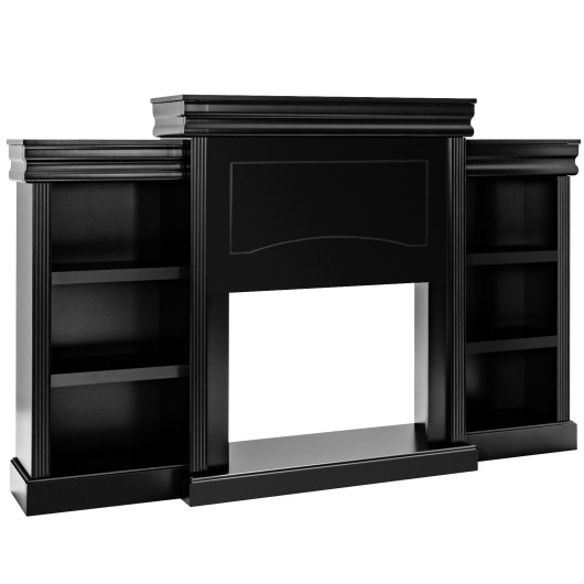 70 Inch Modern Fireplace Media Entertainment Center with Bookcase-Black