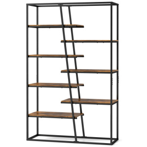 71-Inch 7-Tier Industrial Etagere Bookcase with Heavy-duty Metal Frame-Rustic Brown