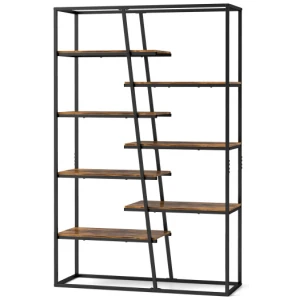 71-Inch 7-Tier Industrial Etagere Bookcase with Heavy-duty Metal Frame-Rustic Brown