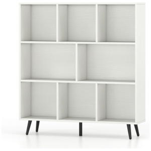 8-Cube Bookcase with 5 Tapered Metal Legs-White