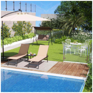 8-Piece Outdoor Furniture Set-Solar Umbrella, Bistro Set, Conversation Set, Chaise Lounger, Folding Bed, Side Table, Swing Chair & Dining Set