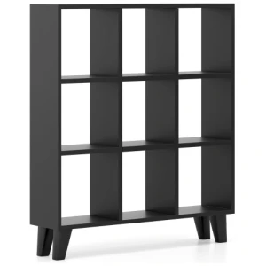 9-Cube Bookcase with 6 Removable Shelves and Raised Support Feet-Black