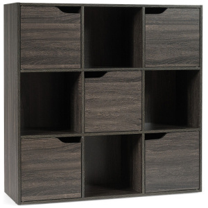 9-Cube Wooden Freestanding Bookcase for Home and Office-Gray