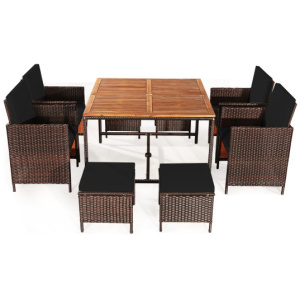 9 Pieces Patio Rattan Dining Cushioned Chairs Set-Black