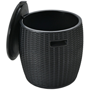 9.5 Gallon 4-in-1 Patio Rattan Cool Bar Cocktail Table Side Table-Black