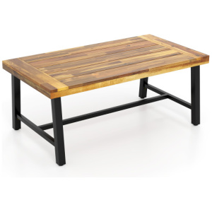 Acacia Wood Coffee Table with Thickened Top and Heavy-duty Metal Legs
