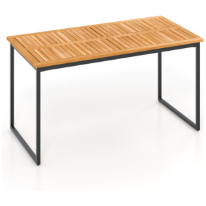Acacia Wood Dining Table for 6 People with Slatted Tabletop and Umbrella Hole
