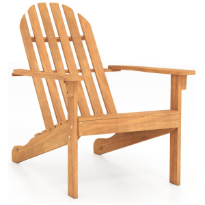 Acacia Wood Patio Adirondack Chair with Inclined Seat and High Backrest for Porch Poolside-Natural