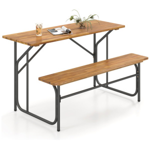 Acacia Wood Patio Table Bench for 2 People One-Side Picnic Table