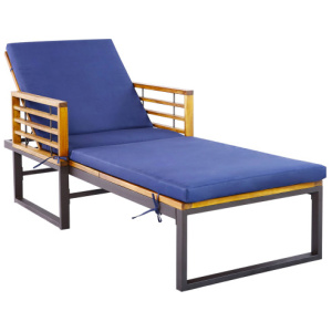 Adjustable Cushioned Patio Chaise Lounge Chair with 4-Level Backrest-Navy