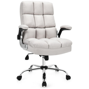 Adjustable Swivel Office Chair with High Back and Flip-up Arm for Home and Office-Beige