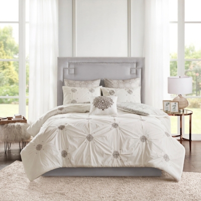 Alicia 6 Piece Reversible King/California King Comforter Set, Ivory