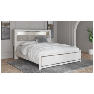 Altyra King Panel Bed with Upholstered Bookcase Headboard, White