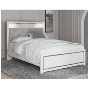 Altyra Queen Panel Bed with Upholstered Headboard, White