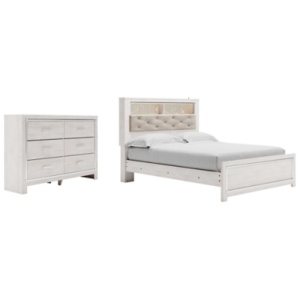 Altyra Queen Panel Bookcase Bed with Dresser, White