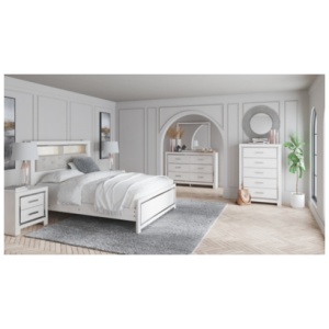 Altyra Queen Panel Bookcase Bed with Mirrored Dresser, White