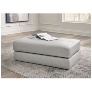 Amiata Oversized Leather Accent Ottoman Leather, Glacier