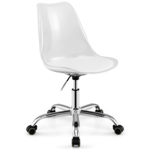 Armless Rolling Office Chair with Swivel Seat and PU Leather Cushion-Clear