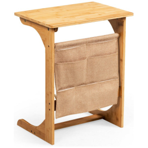 Bamboo Sofa Table End Table Bedside Table with Storage Bag