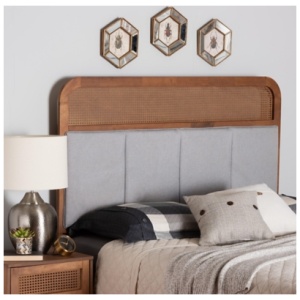 Baxton Studio Esti King Panel Headboard, Light Gray/Ash Walnut