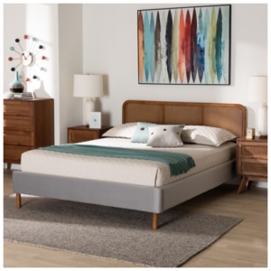 Baxton Studio Rosita Queen Panel Platform Bed, Light Gray/Walnut/Brown