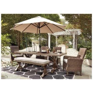 Beachcroft Outdoor Dining Table with Umbrella Option, Beige