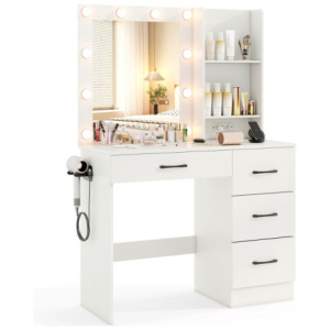 Bedroom Set with Lockable Mirrored Jewelry Cabinet and Vanity Desk