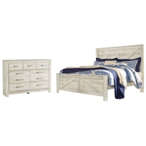 Bellaby King Crossbuck Panel Bed with Dresser, Whitewash