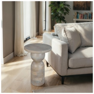 Benzara Tia End Table, Natural Brown/Beige