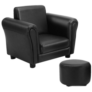 Black Kids Single Armrest Couch Sofa with Ottoman