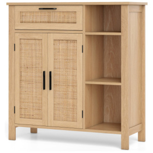 Boho Buffet Sideboard Storage Cabinet with Drawer and Rattan Woven Doors-Natural
