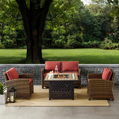 Bradenton 4-Piece Outdoor Conversation Set with Fire Pit Table, Sangria