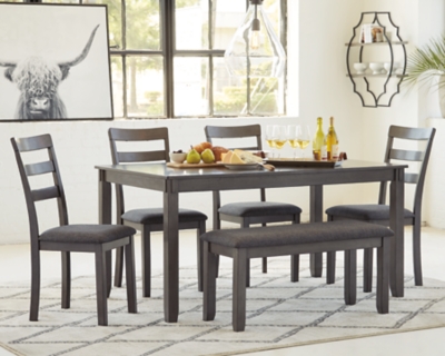 Bridson Dining Table and 4 Chairs and Bench, Gray
