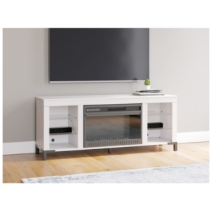 Brollevi 60" TV Stand with Electric Fireplace, White