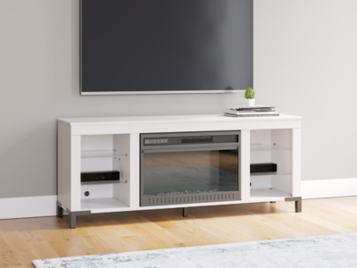 Brollevi 60" TV Stand with Electric Fireplace, White
