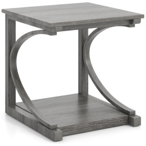 C-shaped 24 Inch 2 Tier Square End Table Sofa Side Table-Grey