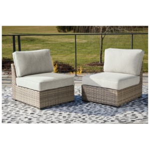 Calworth Outdoor Armless Chair (Set of 2), Beige