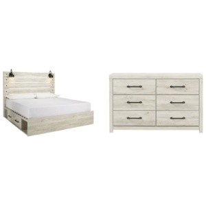 Cambeck King Panel Bed with 2 Storage Drawers with Dresser, Whitewash