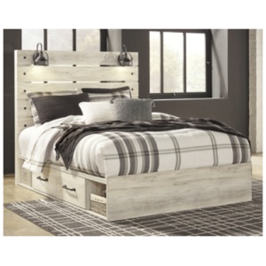 Cambeck Queen Panel Bed with 2 Storage Drawers and 2 Cubbies, Whitewash