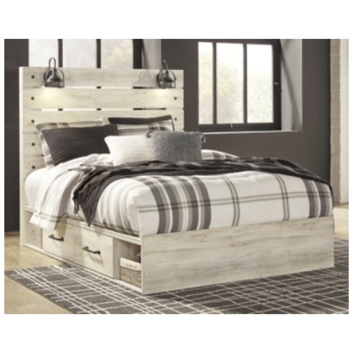 Cambeck Queen Panel Bed with 2 Storage Drawers and 2 Cubbies, Whitewash