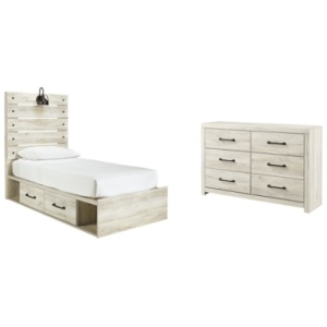 Cambeck Twin Panel Bed with 4 Storage Drawers with Dresser, Whitewash