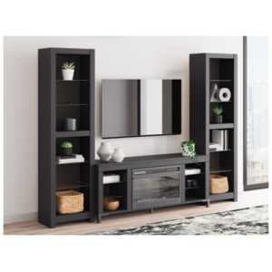 Cayberry 3-Piece Entertainment Center with Electric Fireplace, Black
