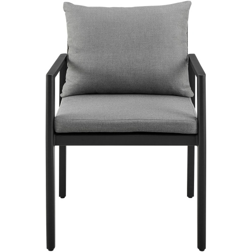 Cayman Outdoor Patio Dining Chairs with Arms in Aluminum with Gray Cushions - Set of 2